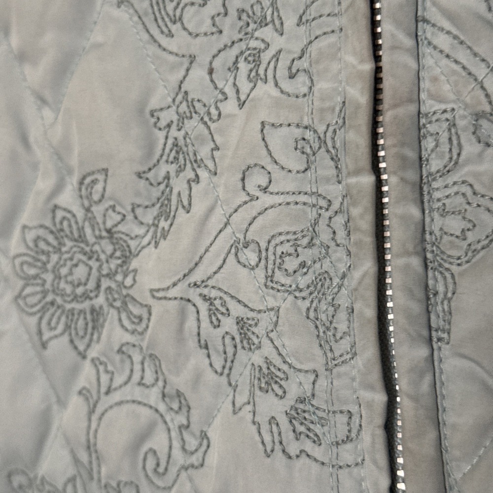 Vintage Goose Down Puffer Vest Eddie Bauer Size M Green Embroidered Floral Retro - Picture 3 of 11